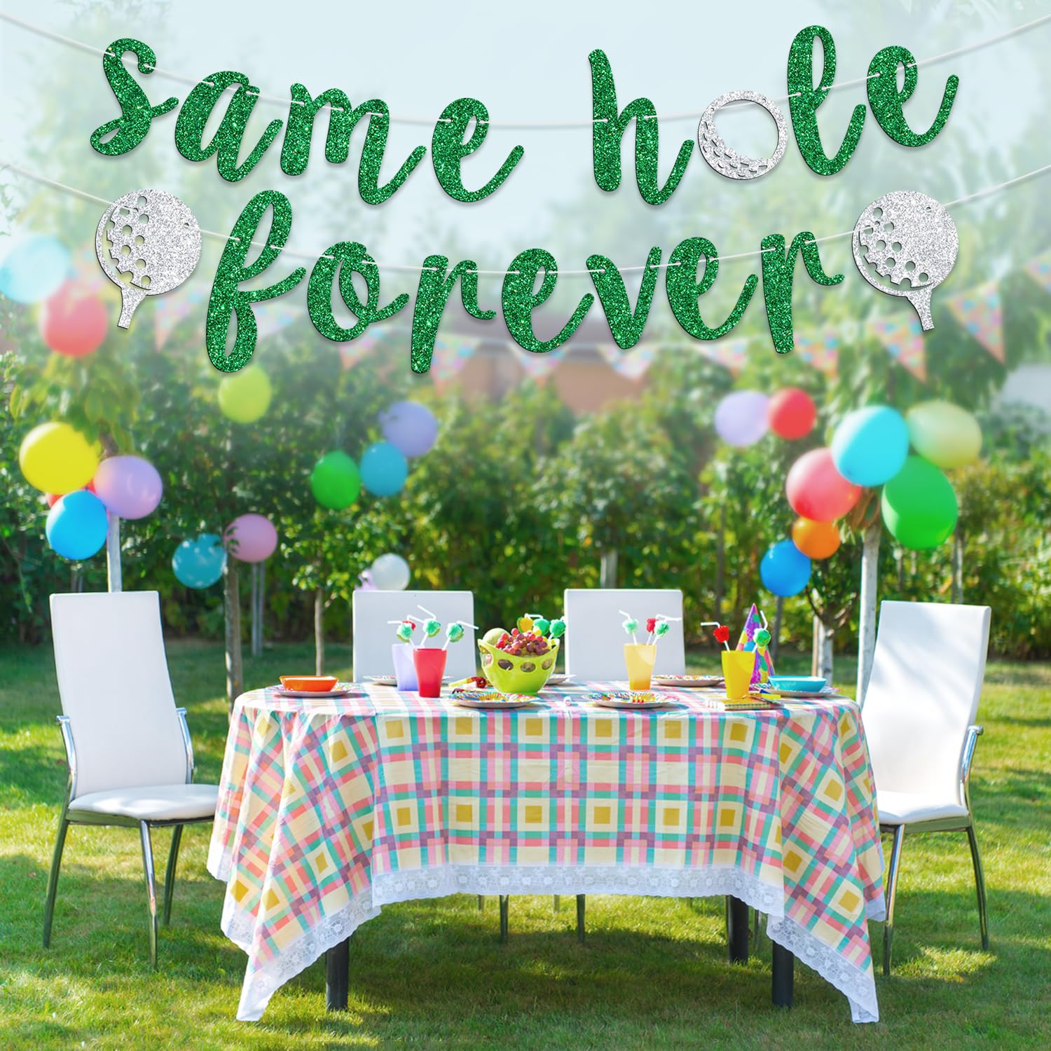 Same Hole Forever Banner, Funny Bachelorette Party Hanging Sign, Golf Theme Bachelor Bridal Shower Engagement Wedding Party Sign Decoration Supplies, Green Glitter