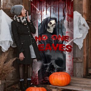 Avezano Halloween Door Decorations Scary Killer Skull Halloween Door Cover Bloody Handprints Halloween Banner Decorations Indoor Outside