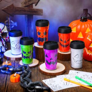 Yiyiring 12 Set Halloween Color Your Own Cups 10 oz Jack O Lantern Panting Cups Craft Halloween DIY Plastic Mug Crafts Halloween Party Gifts Supplies Home Project Activities