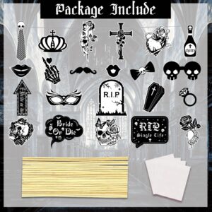 22 Pcs Bride or Die Photo Booth Props Kit - Gothic Bachelorette Decorations for Women Girls, RIP Single Life Selfie Props for Bridal Shower Halloween Till Death Do Us Party Supplies(Black + White)