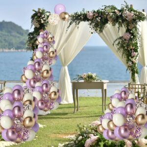 Purple and Gold Balloons, 60pcs 12inch Metallic Lavender and Champagne Balloons, White and Light Purple Balloons with Confetti Balloons for Graduation Wedding Birthday Anniversary Ceremony Decorations