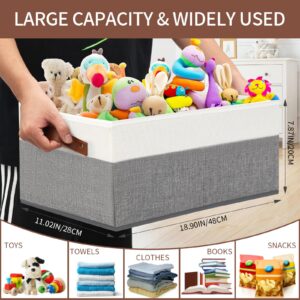 3 Pack Large Capacity Storage Bins Closet Organizer for Shelves, Fabric Closet Storage Baskets Boxes with Leather Handles for Organizing Clothes, Sheets, Jeans, Toys, Books (Grey)