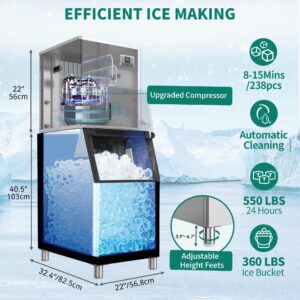 YITAHOME Commercial Ice Maker Machine 550LBS/24H with 360 LBS Storage Bin, Industrial Ice Machine with Ice Scoop & Bucket, Stainless Steel Industrial Ice Maker for Restaurant Bar Business Cafe Shop