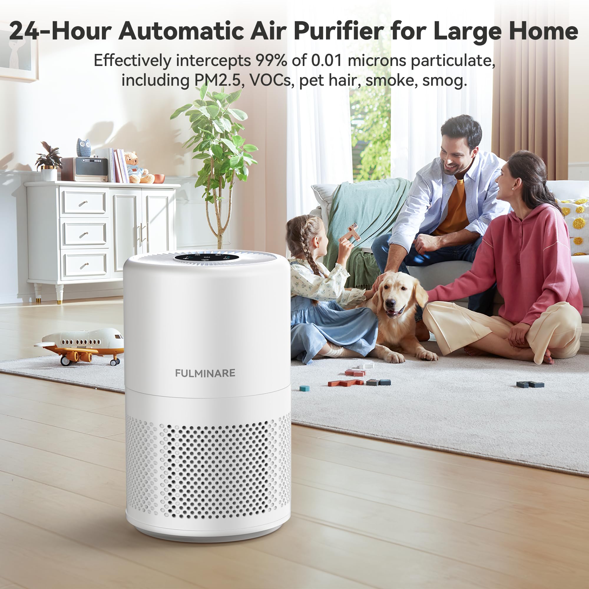 FULMINARE Air Purifiers for Home Large Room, 1095 Ft² Coverage, True HEPA Air Purifier for Bedroom, Pets, Smokers, PM2.5, VOCs... Air Cleaner with Auto Variable Frequency, Sleep Mode, Timer