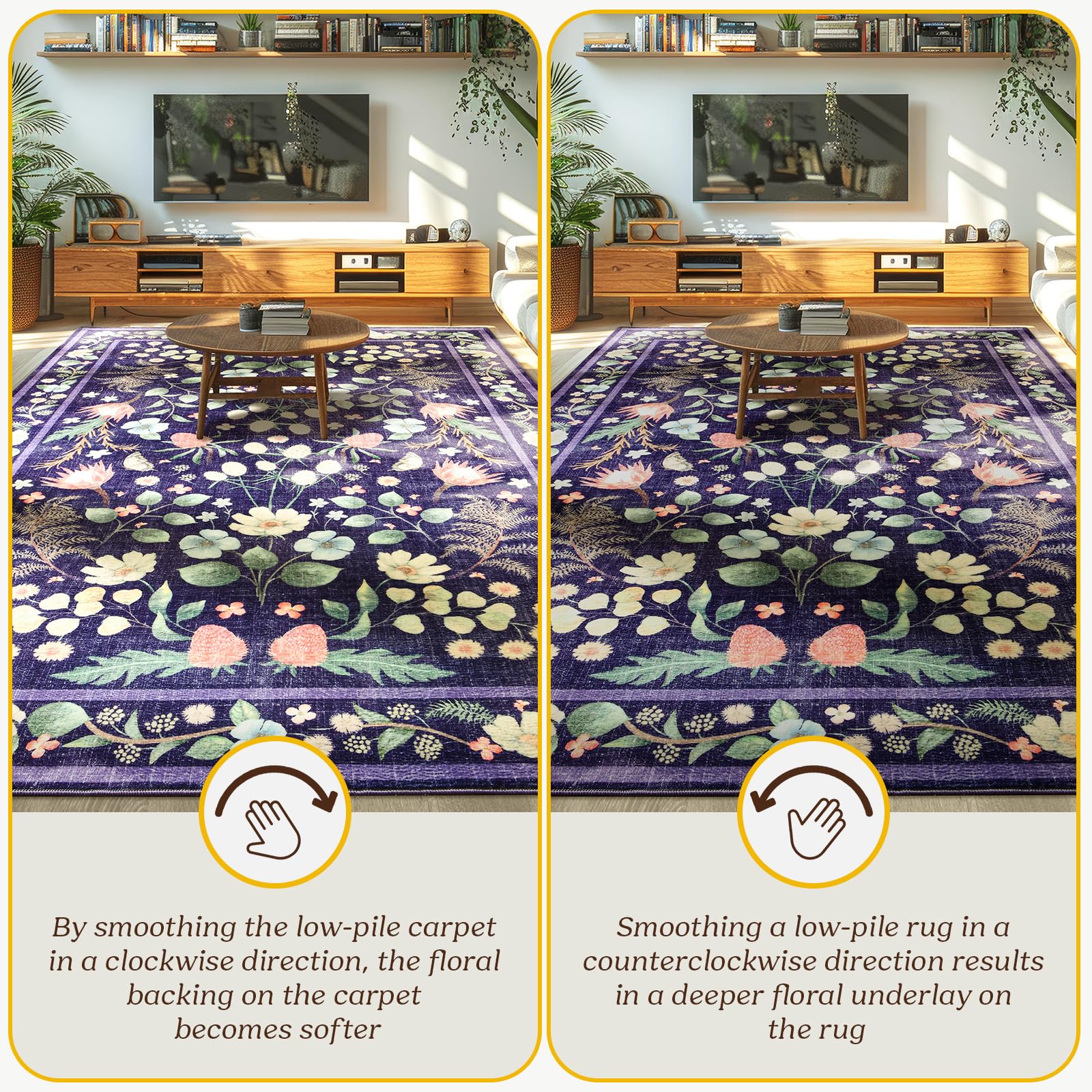 Rtizon Area Rugs for Living Room 5x7 Non-Slip Carpet Washable Boho Rug Vintage Low Pile Carpet Print Home Rugs for Bedroom Kids Room Playroom Dining Room Home Office Farmhouse,Purple