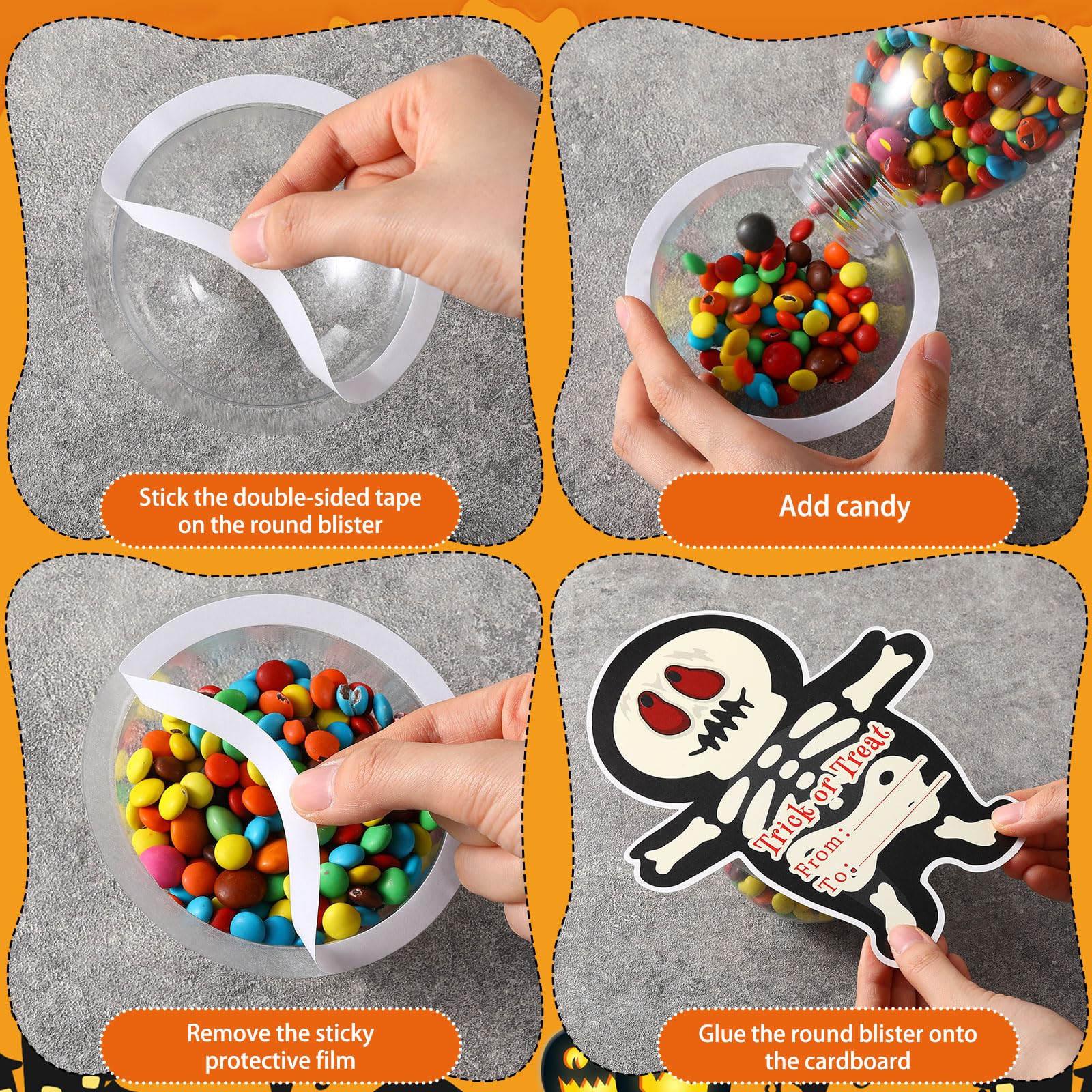 Sinload 48 Pcs Halloween Candy Holder Cards with Plastic Shaker Domes Halloween Greeting Cards DIY Crafts for Goodie Bags Stuffers School Classroom Prizes Gifts Party Favor (Candy Not Included)