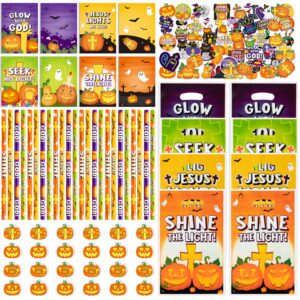 angolio 146pcs halloween christian jesus party bag filler pumpkin cross eraser religious pumpkin pencil notebook pumpkin cross candy bag and sticker halloween decor christian halloween party supplies