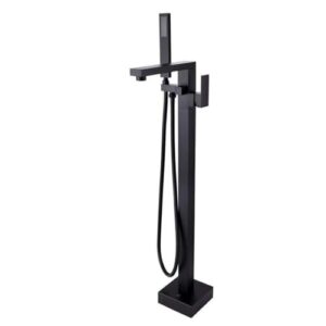 Freestanding Bathtub Faucet Single Handle Floor Mounted Tub Filler with Hand Shower in Black