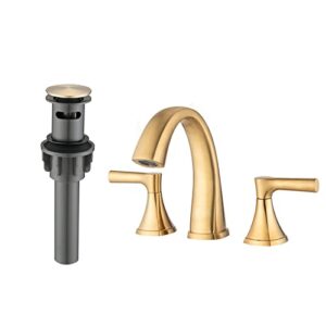 widespread bathroom sink faucets two handle 3 hole vanity bath faucet with drain assembly (brushed golden)