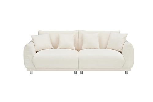 87" Sherpa Teddy Modular Loveseat Sectional Sofas, Modern Luxury Contemporary 3-Seat Cloud Couch with Metal Legs, Lambswool Fabric Leisure Sofa&Couches Furniture for Apartment,Office,2 Pillows