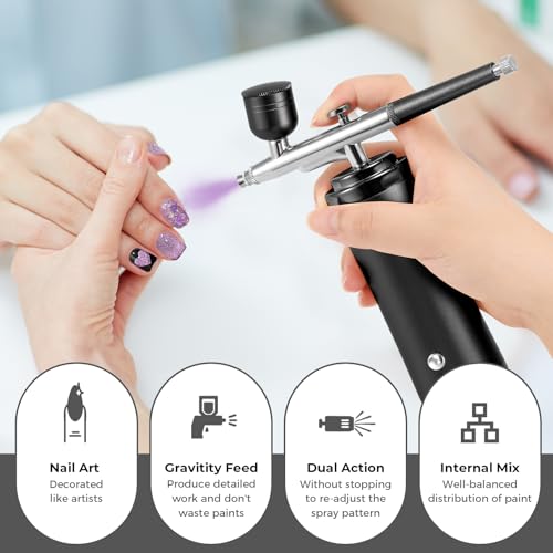 Gocheer Airbrush Kit with Compressor - 48PSI Rechargeable Cordless Non-Clogging Air Brush Set with 0.2/0.3/0.5mm Nozzles for Nail Art,Makeup,Cake Decoration,Model Painting,Barber etc.