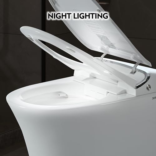 Luxury Smart Toilet with Dryer and warm water, Elongated Bidet Toilet with Heated Seat, with Remote Control, LED Night Light, Power Outage Flushing, Soft Close Cover,Whit