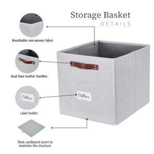 DECOMOMO Storage Baskets 13x15x13 Storage Cube Bins with Label Holders, Kallax Storage Cubes for Organizing Shelves Nursery Toy (Kallax / 4pcs, Light Textured Grey)