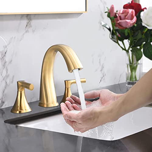 Widespread Bathroom Sink Faucets Two Handle 3 Hole Vanity Bath Faucet with Drain Assembly (Brushed Golden)