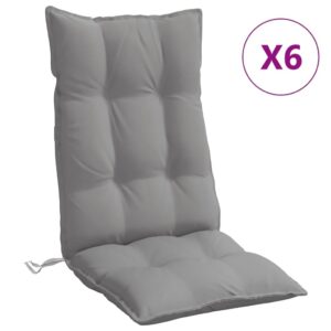 vidaXL Highback Chair Cushions Set of 6 - Gray Oxford Fabric Seat Pads for Outdoor Patio/Garden High-Back Chairs - Water-Resistant & Soft Filling