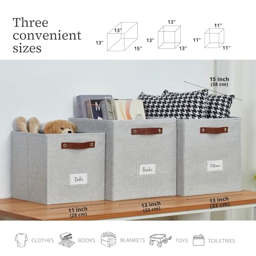 DECOMOMO Storage Baskets 13x15x13 Storage Cube Bins with Label Holders, Kallax Storage Cubes for Organizing Shelves Nursery Toy (Kallax / 4pcs, Light Textured Grey)