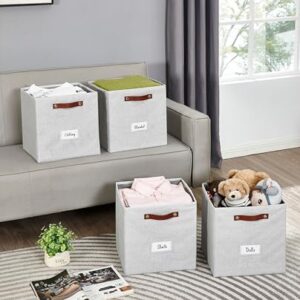 DECOMOMO Storage Baskets 13x15x13 Storage Cube Bins with Label Holders, Kallax Storage Cubes for Organizing Shelves Nursery Toy (Kallax / 4pcs, Light Textured Grey)