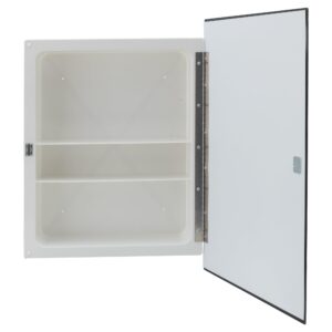 RecPro RV Bathroom Medicine Cabinet | 16” W x 22” H | Two Shelves | Frameless Polished Edge Mirror | Made in USA | White