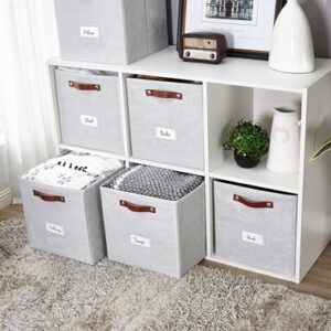 DECOMOMO Storage Baskets 13x15x13 Storage Cube Bins with Label Holders, Kallax Storage Cubes for Organizing Shelves Nursery Toy (Kallax / 4pcs, Light Textured Grey)