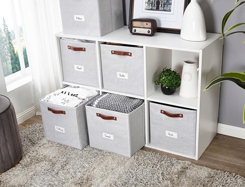 DECOMOMO Storage Baskets 13x15x13 Storage Cube Bins with Label Holders, Kallax Storage Cubes for Organizing Shelves Nursery Toy (Kallax / 4pcs, Light Textured Grey)