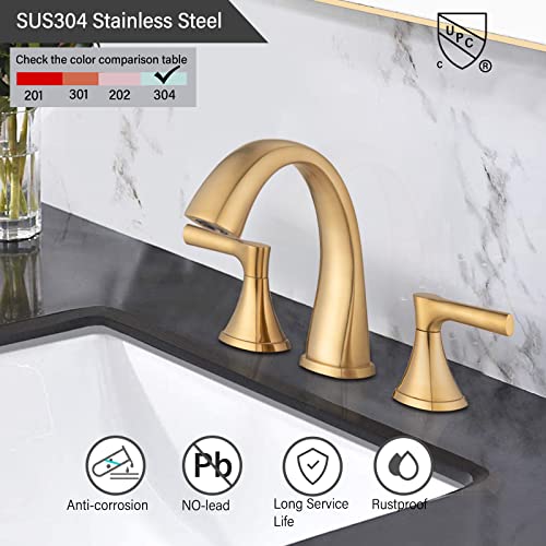 Widespread Bathroom Sink Faucets Two Handle 3 Hole Vanity Bath Faucet with Drain Assembly (Brushed Golden)