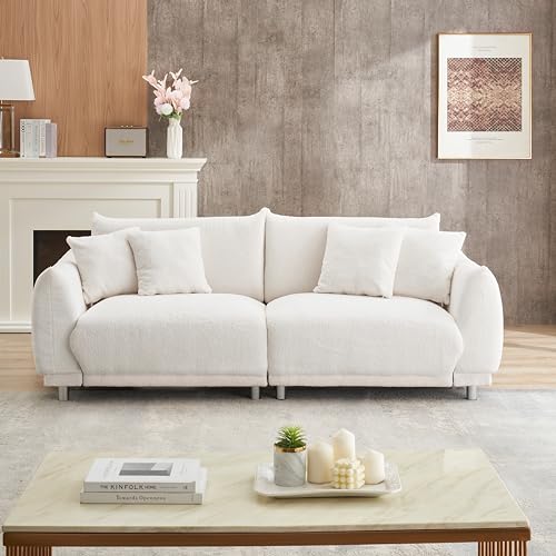 87" Sherpa Teddy Modular Loveseat Sectional Sofas, Modern Luxury Contemporary 3-Seat Cloud Couch with Metal Legs, Lambswool Fabric Leisure Sofa&Couches Furniture for Apartment,Office,2 Pillows