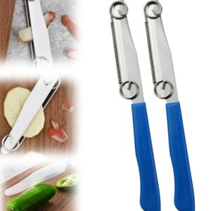 BRIFEEL Quick Slicing Knife, 2024 New 3 in 1 Multifunctional Fruit Peeling Knife with Removable Spring, Kitchen Household Sharp Stainless Steel Fruit and Vegetable Fruit Slicing Knife (Blue 2pcs)