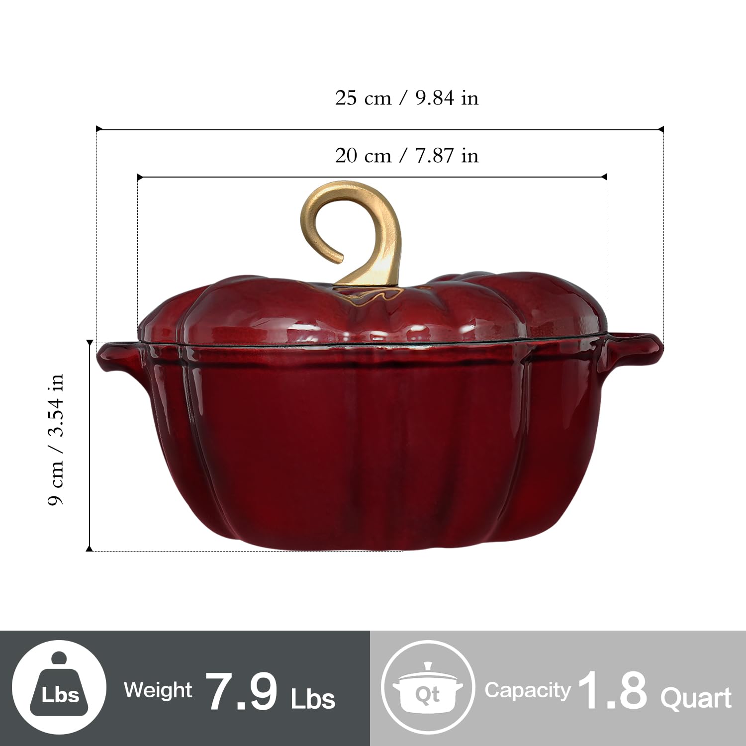 Flavehc Pumpkin Dutch Oven Pot with Lid 1.8 qt Pumpkin Cast Iron Dutch Oven for Bread Baking Red Enameled Cast Iron Dutch Oven with Handels