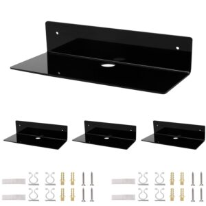 qwork acrylic floating wall shelves, 4-pack 9 inch black adhesive display shelf - for storage & display of small items and collectibles