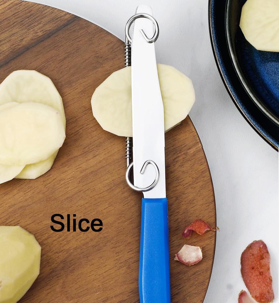 BRIFEEL Quick Slicing Knife, 2024 New 3 in 1 Multifunctional Fruit Peeling Knife with Removable Spring, Kitchen Household Sharp Stainless Steel Fruit and Vegetable Fruit Slicing Knife (Blue 2pcs)