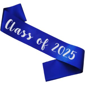 hubeisiyu class of 2025 sash, silver glitter letter senior sash 2025 graduation sash finally graduated cheerleader party decorations, royal blue