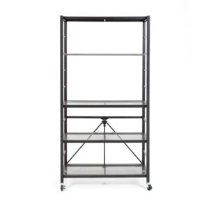 Origami R2 Series Folding Heavy Duty Steel Storage Rack Adjustable Shelving Portable Home Organization Unit with Wheels, Set of 2, Black