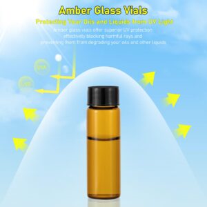 Njvial 36Pcs 15ml Small Amber Glass Vials with Lids Lab Sample Vials Empty Refillable Perfume Travel Mini Glass Bottles with Screw Caps for Essential Oils