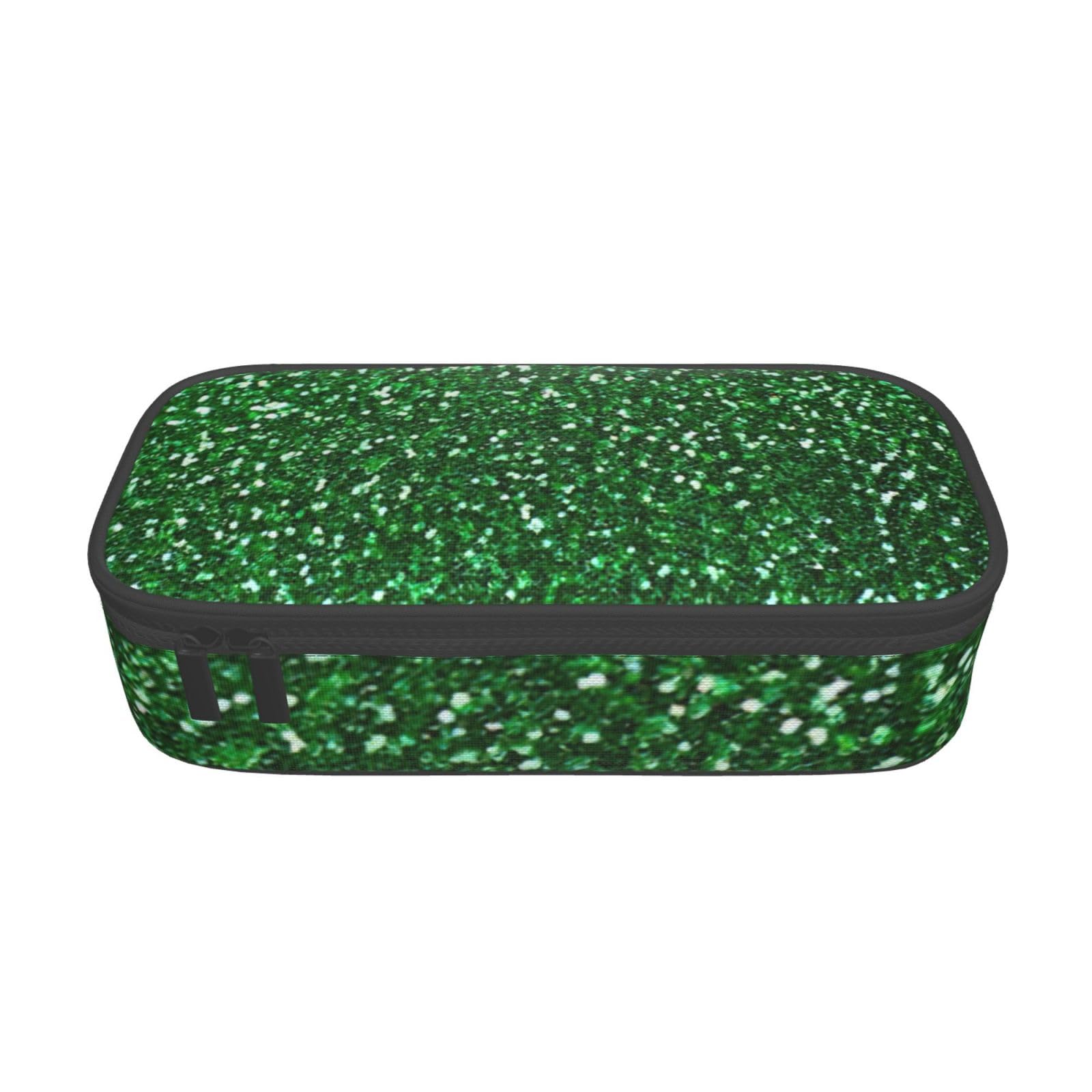 QHWLR Green Sequin Sparkle print Pencil Case Large Capacity Pen Pouch for interlayer Adults Cosmetic Bag Supplies ﻿, Black