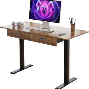 Our Modern Space 2-Drawer Height Adjustable 45" Electric Standing Desk - Upgraded Ultra Durable Home Office Large Rectangular Computer Table or Laptop Sit Stand Workstation - Maple