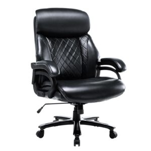 colamy big and tall office chair 400lbs, heavy duty wide desk chair with extra wide seat, high back leather computer executive chair-diamond black