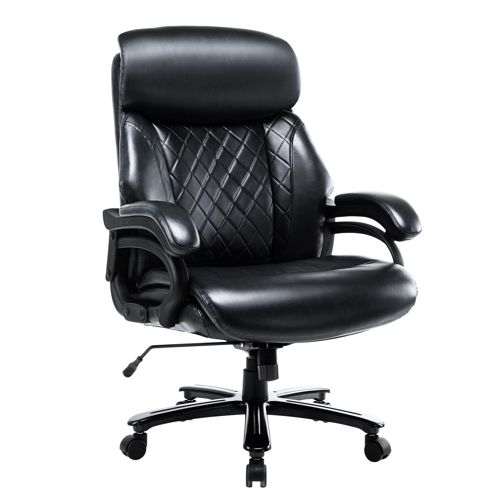 COLAMY Big and Tall Office Chair 400lbs, Heavy Duty Wide Desk Chair with Extra Wide Seat, High Back Leather Computer Executive Chair-Diamond Black