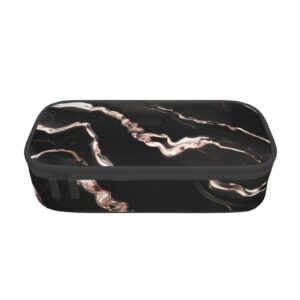 QHWLR Black rose gold Marble print Pencil Case Large Capacity Pen Pouch for interlayer Adults Cosmetic Bag Supplies ﻿