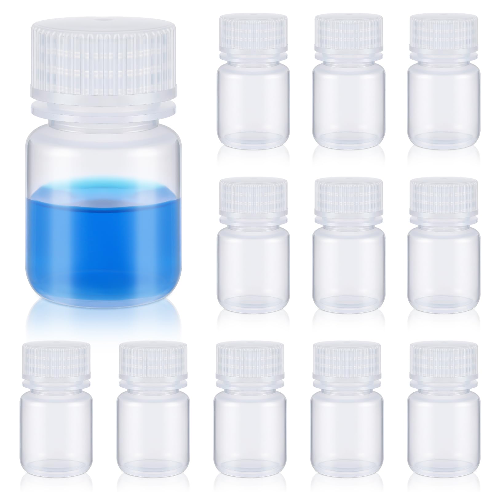 Tatuo 12 Pcs 1oz Pill Bottle Sample Bottles Polypropylene Wide Mouth Reagent Bottle Plastic with Screw Caps Translucent PP Sample Containers with Lid for Liquids, Laboratory, Travel, at Home