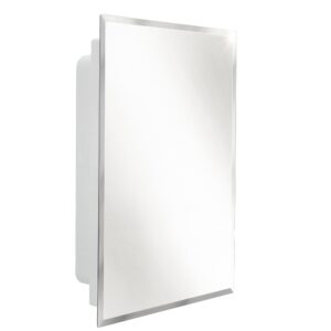 recpro rv bathroom medicine cabinet | 16” w x 22” h | two shelves | frameless polished edge mirror | made in usa | white