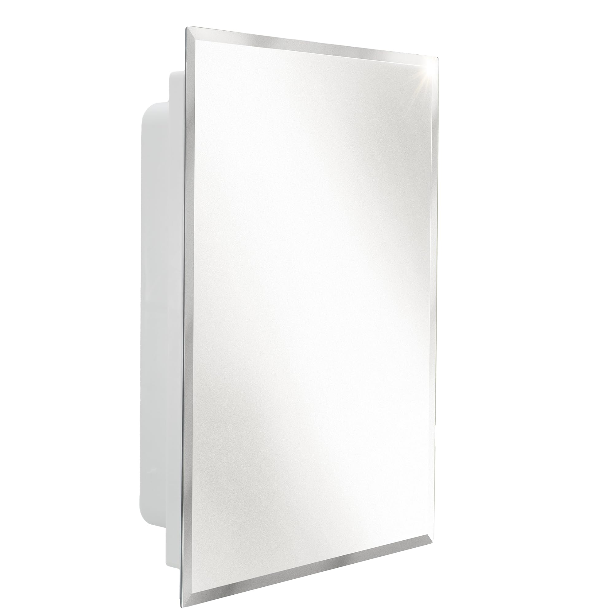 RecPro RV Bathroom Medicine Cabinet | 16” W x 22” H | Two Shelves | Frameless Polished Edge Mirror | Made in USA | White