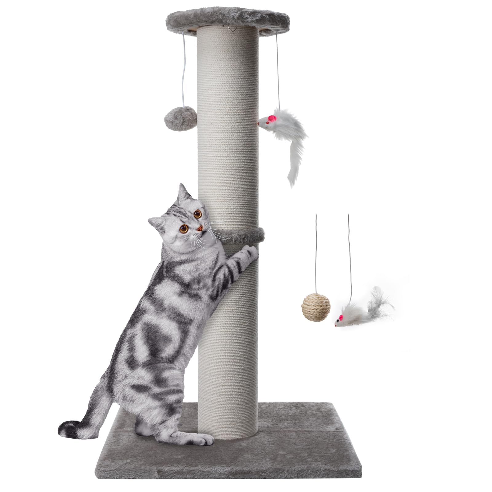 34 Inch Tall Cat Scratching Post Heavy Duty and Thicker Cat Scratch Post Sisal Scratch Posts Large Diameter with Hanging Ball Toy Cat Scratchers Scratching Posts for Indoor Cats Adults Kittens