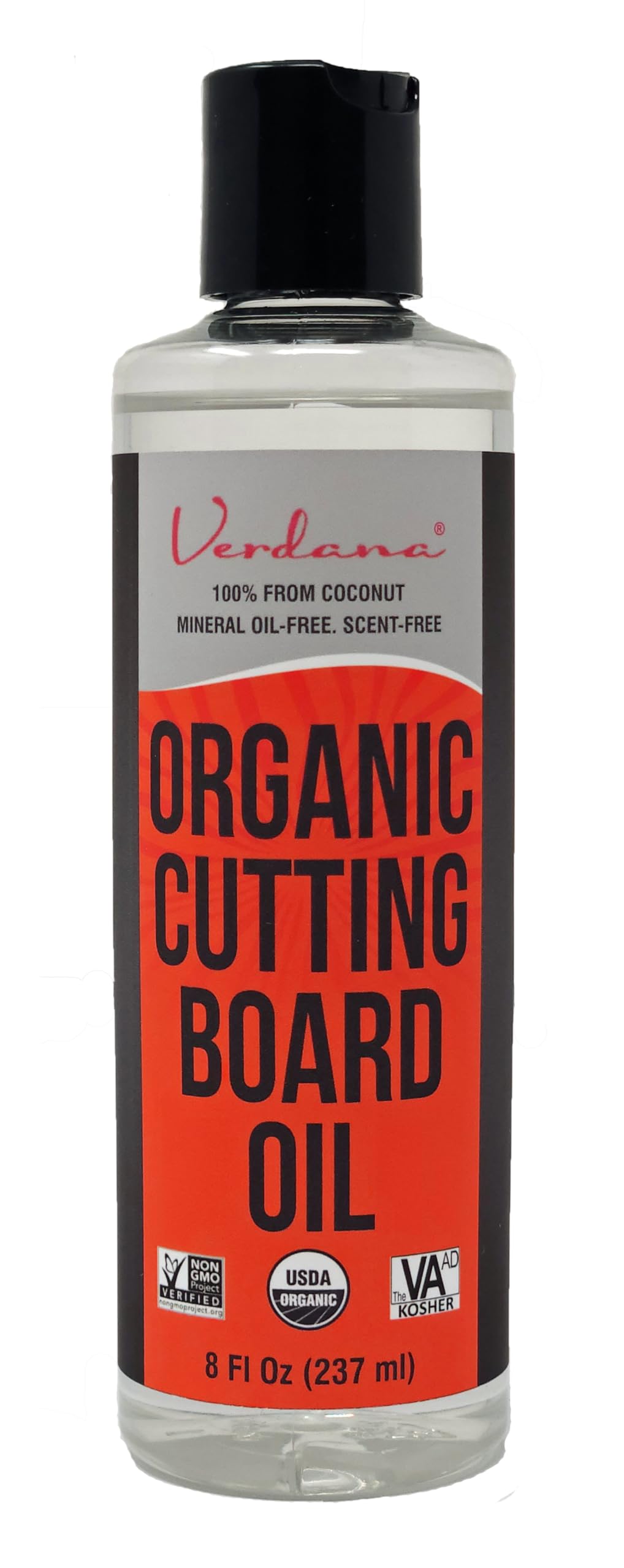 Verdana Organic Cutting Board Oil – Food Grade Kosher Non-GMO – 100% Coconut Derived & Vegan - Butcher Block Oil & Conditioner and Polish for All Wood – NO Mineral Oil Involved – 8 Fl Oz