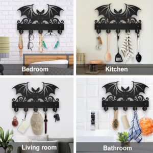 MAYJOYDIY Wood Bat Wall Key Hook Halloween Animal Theme Wall Mounted Key Holder 11.8×7.9inch Wall Art Decor Black Wall Key Rack Organizer 5 Alloy Hooks for Gift Hallway Home Decor Bag Towel Hanging