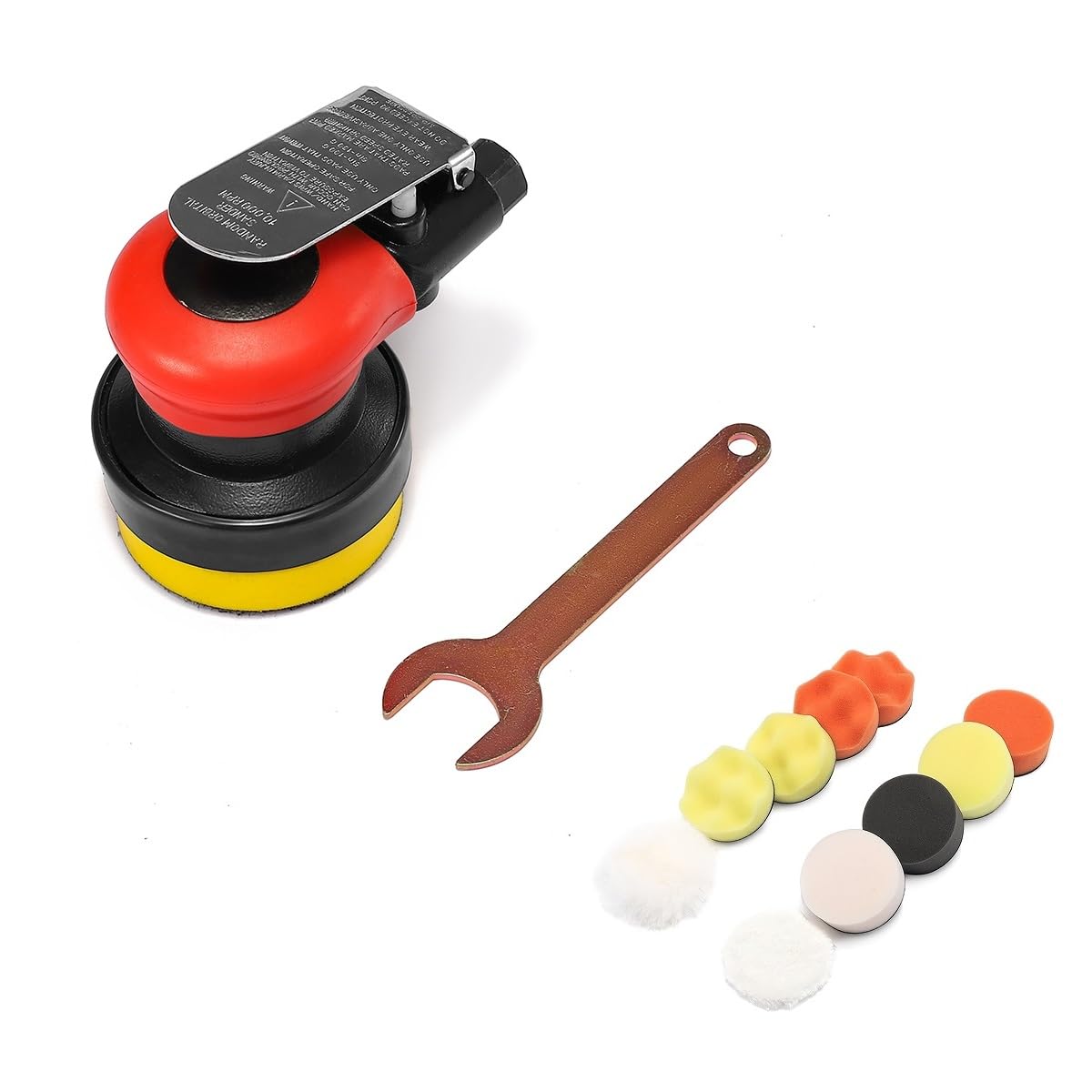 Pneumatic 3" Random Orbital Palm Sander with 10 Polishing Buffing Pads kit