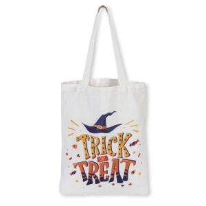 atfunshop trick or treat bags halloween bags 15.7'' witch hat canvas reusable large tote bucket for kids