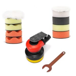 Pneumatic 3" Random Orbital Palm Sander with 10 Polishing Buffing Pads kit