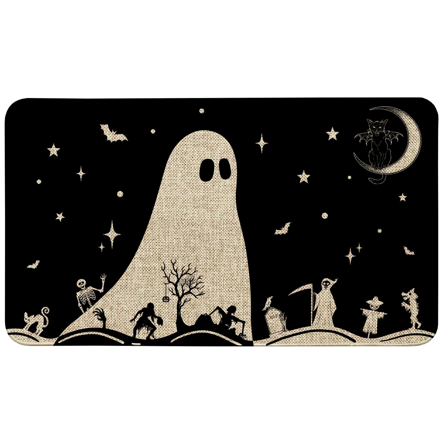 Ideasonna Halloween Spooky Ghost Door Mat Decor, Halloween Outdoor Welcome Mat, Halloween Doormat, Halloween Mats Outdoor Rugs Indoor, Black, 17" x 30"