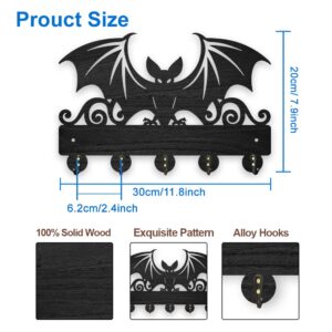 MAYJOYDIY Wood Bat Wall Key Hook Halloween Animal Theme Wall Mounted Key Holder 11.8×7.9inch Wall Art Decor Black Wall Key Rack Organizer 5 Alloy Hooks for Gift Hallway Home Decor Bag Towel Hanging