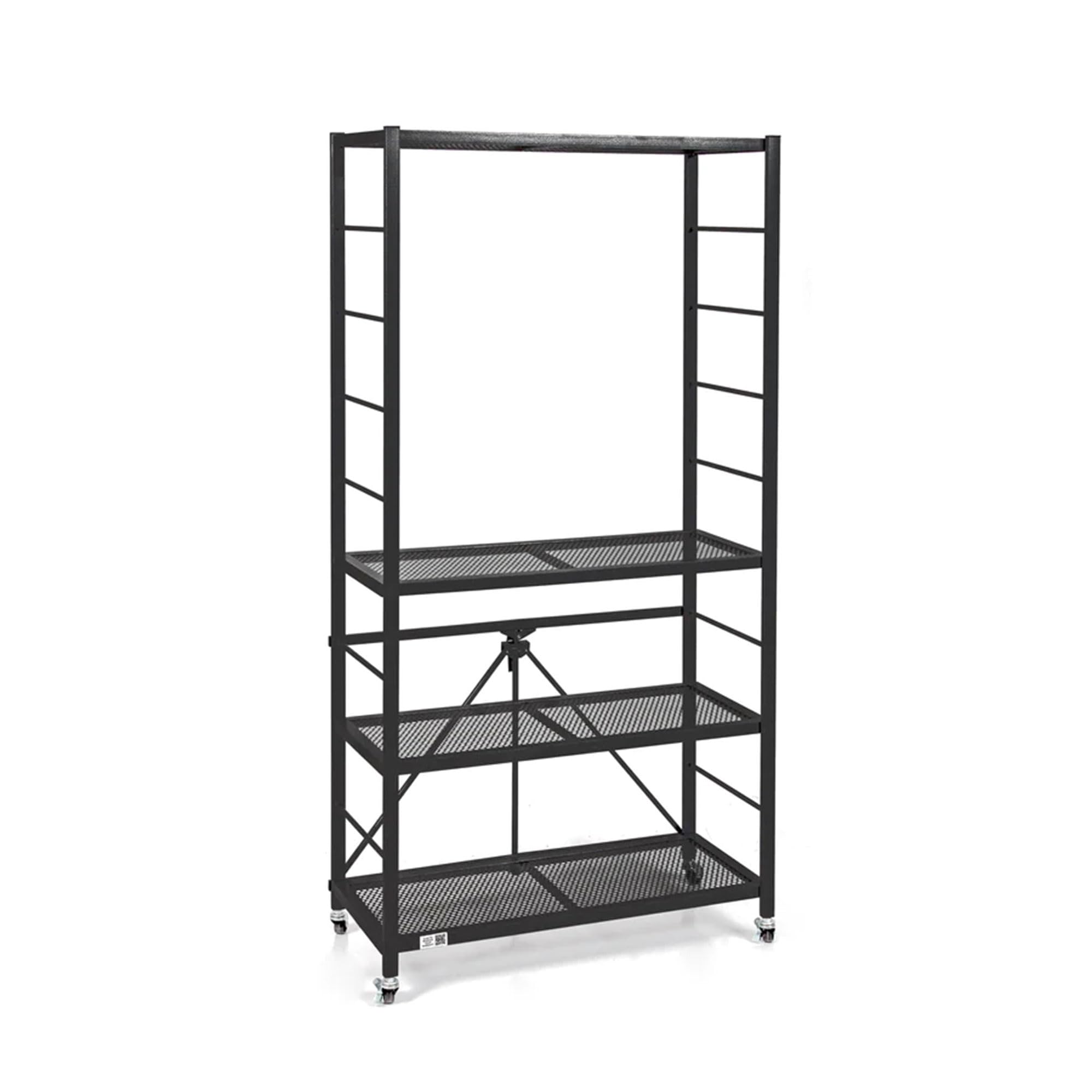 Origami R2 Series Folding Heavy Duty Steel Storage Rack Adjustable Shelving Portable Home Organization Unit with Wheels, Set of 2, Black